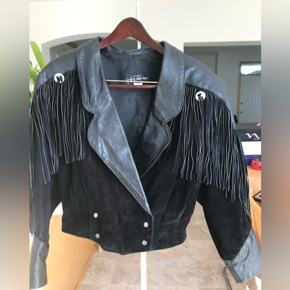 Black Leather & Suede Fringe Jacket - Retro/Vintage